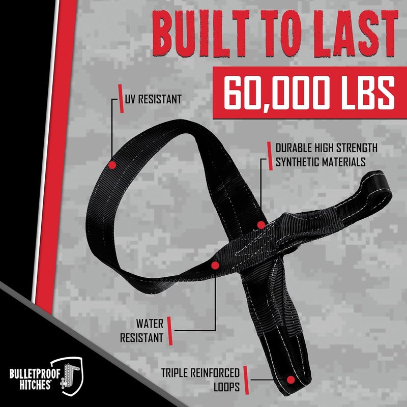 BulletProof Hitches حزام سحب شجرة 4" × 8' - حزام سحب شجرة مع قوة كسر 60,000 رطل - استعادة الطرق الوعرة لشاحنات الديزل 2500/3500 - أحزمة استعادة سحب الحبال - Image 2